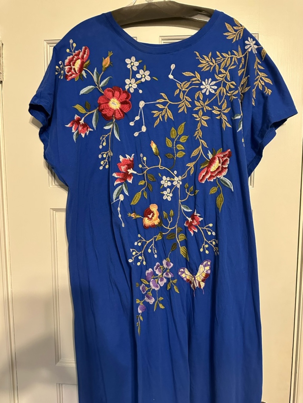 Johnny Was Embroidered Floral Royal Blue Dress